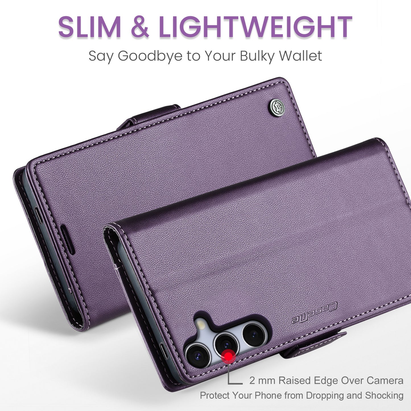 For-Samsung-Galaxy-S25-FE-Case-CASEME-023-Series-RFID-Blocking-Glossy-Stand-Phone-Cover-Purple