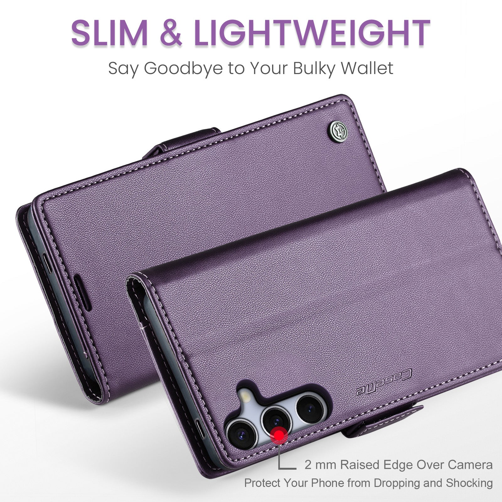 For-Samsung-Galaxy-S25-FE-Case-CASEME-023-Series-RFID-Blocking-Glossy-Stand-Phone-Cover-Purple
