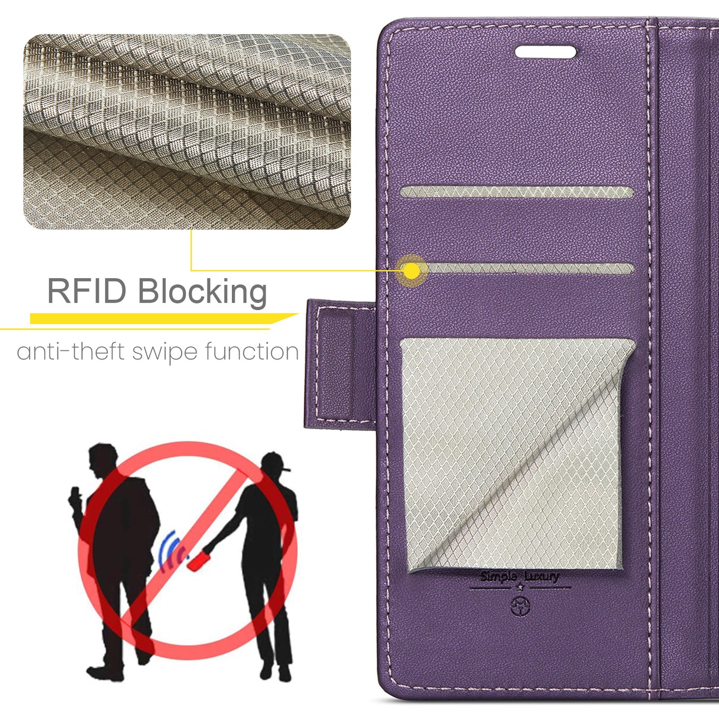For-Samsung-Galaxy-S25-FE-Case-CASEME-023-Series-RFID-Blocking-Glossy-Stand-Phone-Cover-Purple