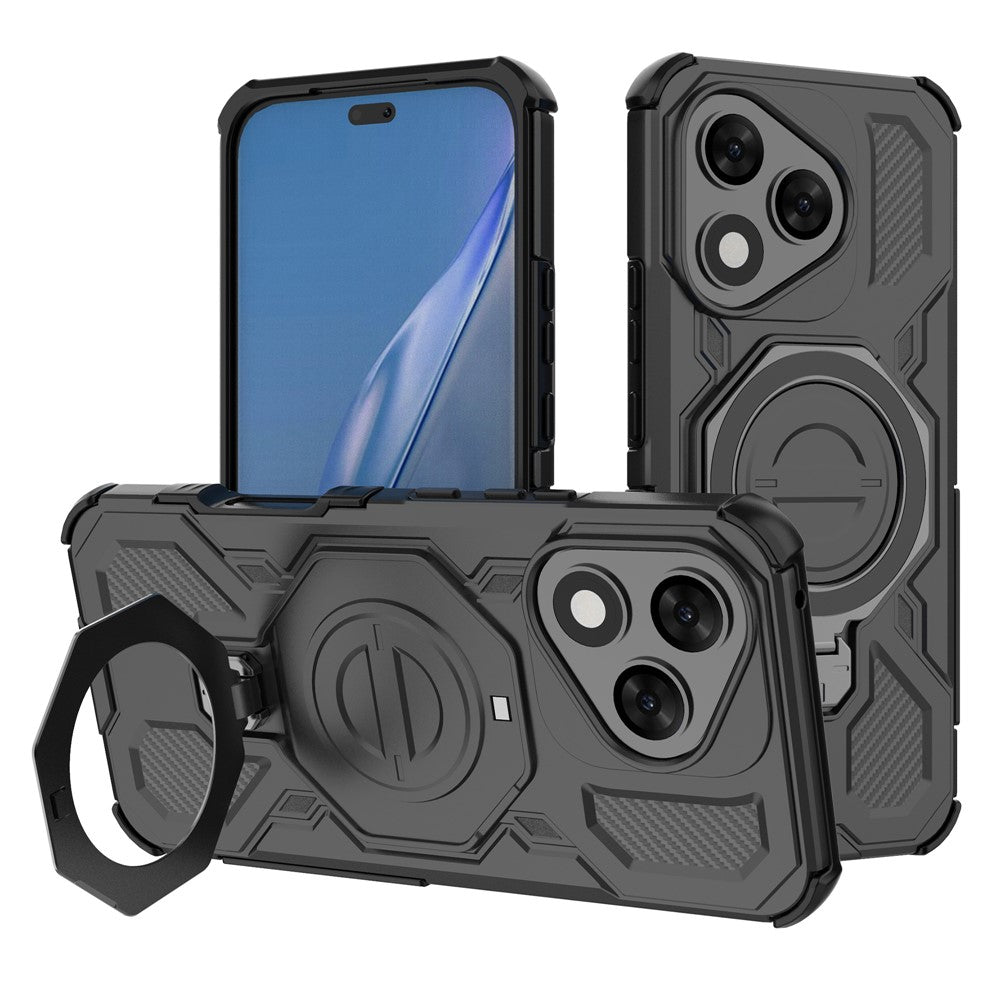 For-Honor-400-Lite-5G-Magnetic-Case-Rotating-Metal-Kickstand-Shockproof-PC-+-TPU-Phone-Back-Cover-Black