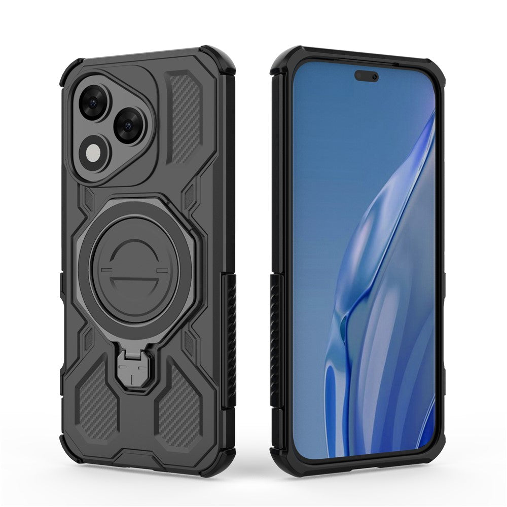 For-Honor-400-Lite-5G-Magnetic-Case-Rotating-Metal-Kickstand-Shockproof-PC-+-TPU-Phone-Back-Cover-Black