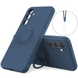 For-Samsung-Galaxy-S25-FE-Silicone-Case-with-Strap-Ring-Kickstand-Phone-Cover-Midnight-Blue