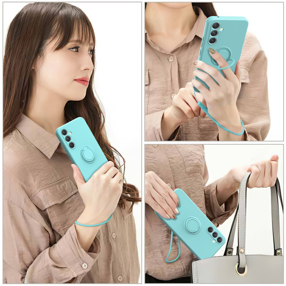 For-Samsung-Galaxy-S25-FE-Silicone-Case-with-Strap-Ring-Kickstand-Phone-Cover-Midnight-Blue