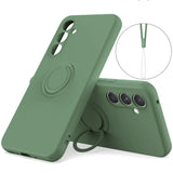 For-Samsung-Galaxy-S25-FE-Silicone-Case-with-Strap-Ring-Kickstand-Phone-Cover-Green