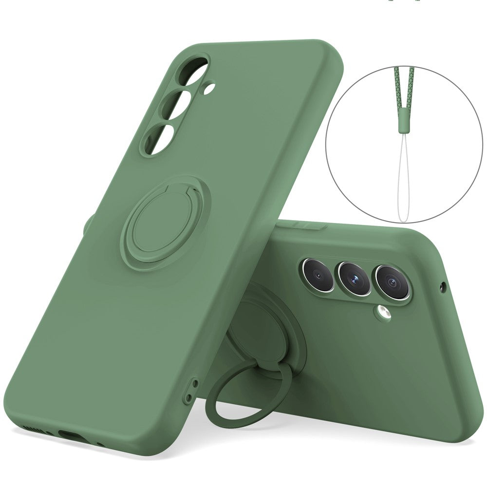 For-Samsung-Galaxy-S25-FE-Silicone-Case-with-Strap-Ring-Kickstand-Phone-Cover-Green