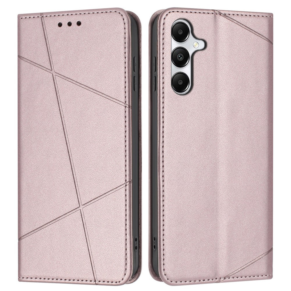 For-Samsung-Galaxy-A17-5G-/-A17-4G-/-A26-5G-/-A16-5G-/-A16-4G-Wallet-Case-Line-Imprinted-Leather-Stand-Phone-Cover-with-Wrist-Strap-Rose-Gold