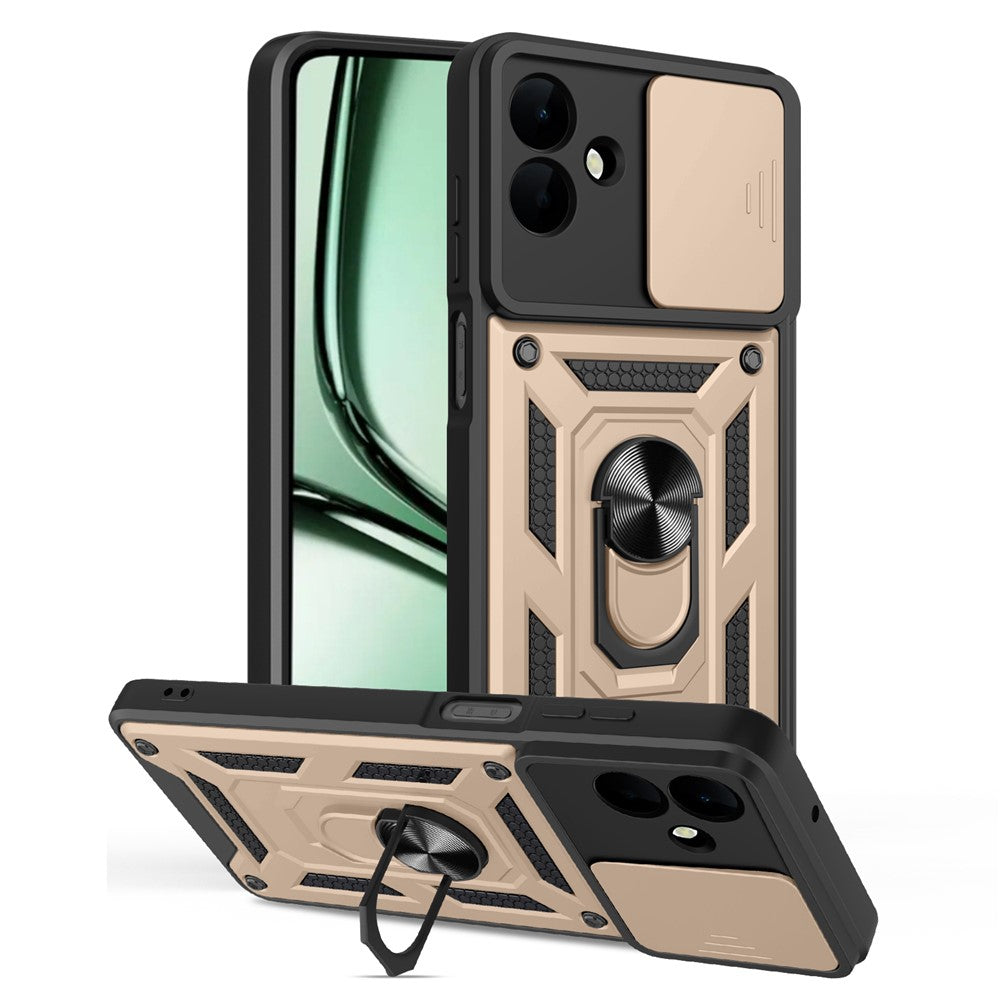 For-Samsung-Galaxy-A07-4G-Case-with-Slide-Camera-Lid-PC-+-TPU-Kickstand-Phone-Cover-Gold