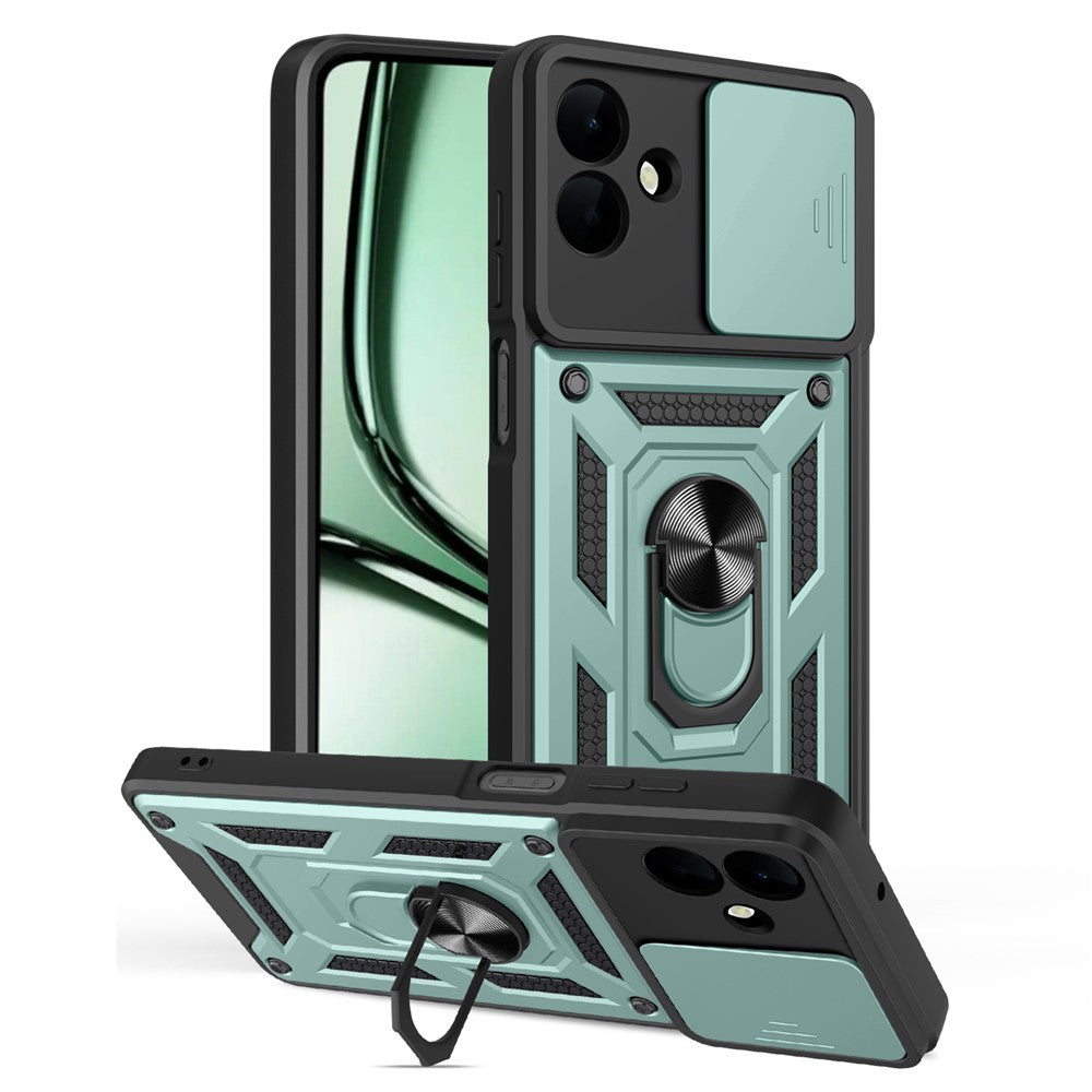 For-Samsung-Galaxy-A07-4G-Case-with-Slide-Camera-Lid-PC-+-TPU-Kickstand-Phone-Cover-Green