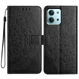 For-Xiaomi-Redmi-15C-5G-(EU)-(173mm)-/-15C-4G-(EU)-(173mm)-Leather-Case-with-Card-Slots-Mandala-Pattern-Phone-Cover-Stand-Black