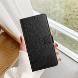 For-Xiaomi-Redmi-15C-5G-(EU)-(173mm)-/-15C-4G-(EU)-(173mm)-Leather-Case-with-Card-Slots-Mandala-Pattern-Phone-Cover-Stand-Black