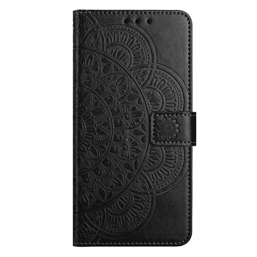 For-Xiaomi-Redmi-15C-5G-(EU)-(173mm)-/-15C-4G-(EU)-(173mm)-Leather-Case-with-Card-Slots-Mandala-Pattern-Phone-Cover-Stand-Black