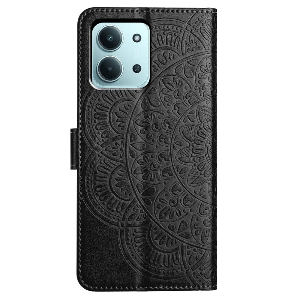 For-Xiaomi-Redmi-15C-5G-(EU)-(173mm)-/-15C-4G-(EU)-(173mm)-Leather-Case-with-Card-Slots-Mandala-Pattern-Phone-Cover-Stand-Black