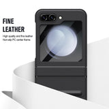 For-Samsung-Galaxy-Z-Flip7-FE-5G-/-Flip6-5G-Case-Hinge-Leather-+-PC-Phone-Cover-with-Tempered-Glass-Film-Black