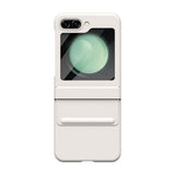 For-Samsung-Galaxy-Z-Flip7-FE-5G-/-Flip6-5G-Case-Hinge-Leather-+-PC-Phone-Cover-with-Tempered-Glass-Film-White