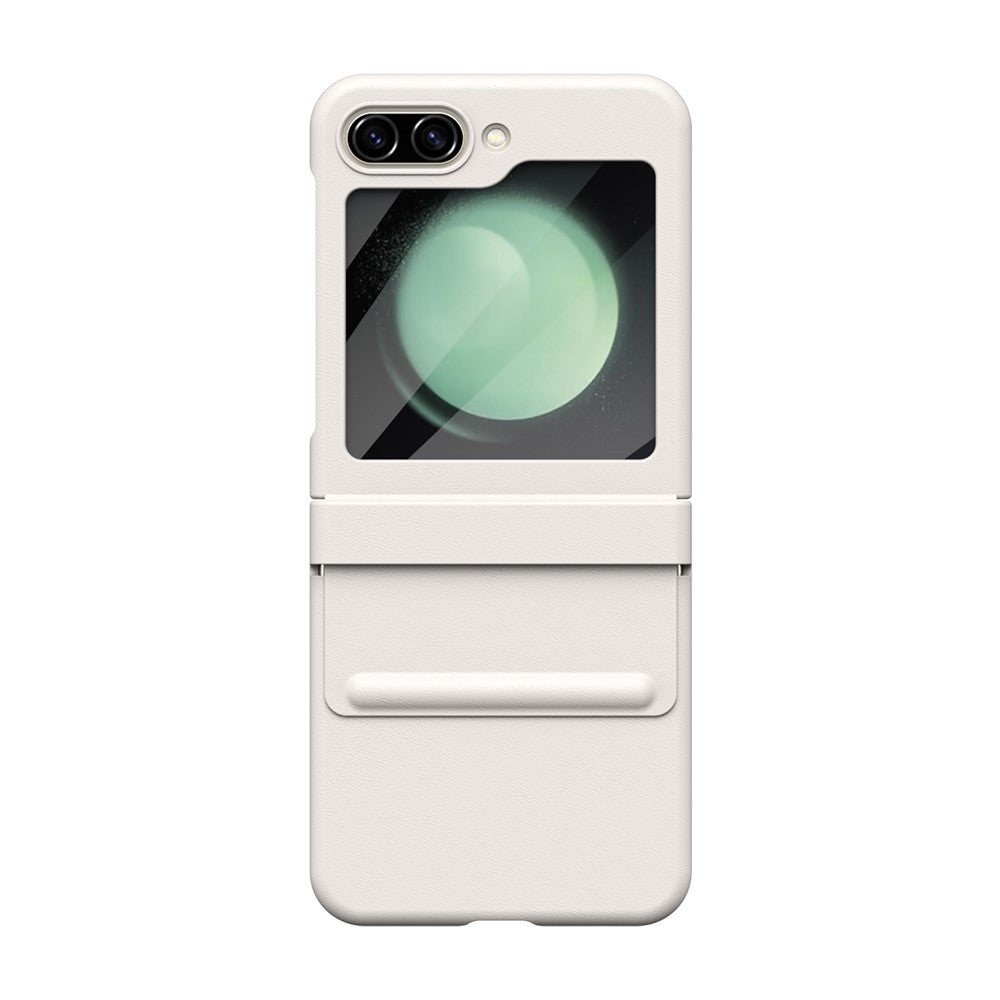 For-Samsung-Galaxy-Z-Flip7-FE-5G-/-Flip6-5G-Case-Hinge-Leather-+-PC-Phone-Cover-with-Tempered-Glass-Film-White