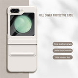 For-Samsung-Galaxy-Z-Flip7-FE-5G-/-Flip6-5G-Case-Hinge-Leather-+-PC-Phone-Cover-with-Tempered-Glass-Film-White