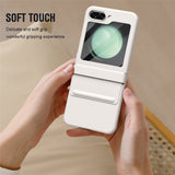 For-Samsung-Galaxy-Z-Flip7-FE-5G-/-Flip6-5G-Case-Hinge-Leather-+-PC-Phone-Cover-with-Tempered-Glass-Film-White