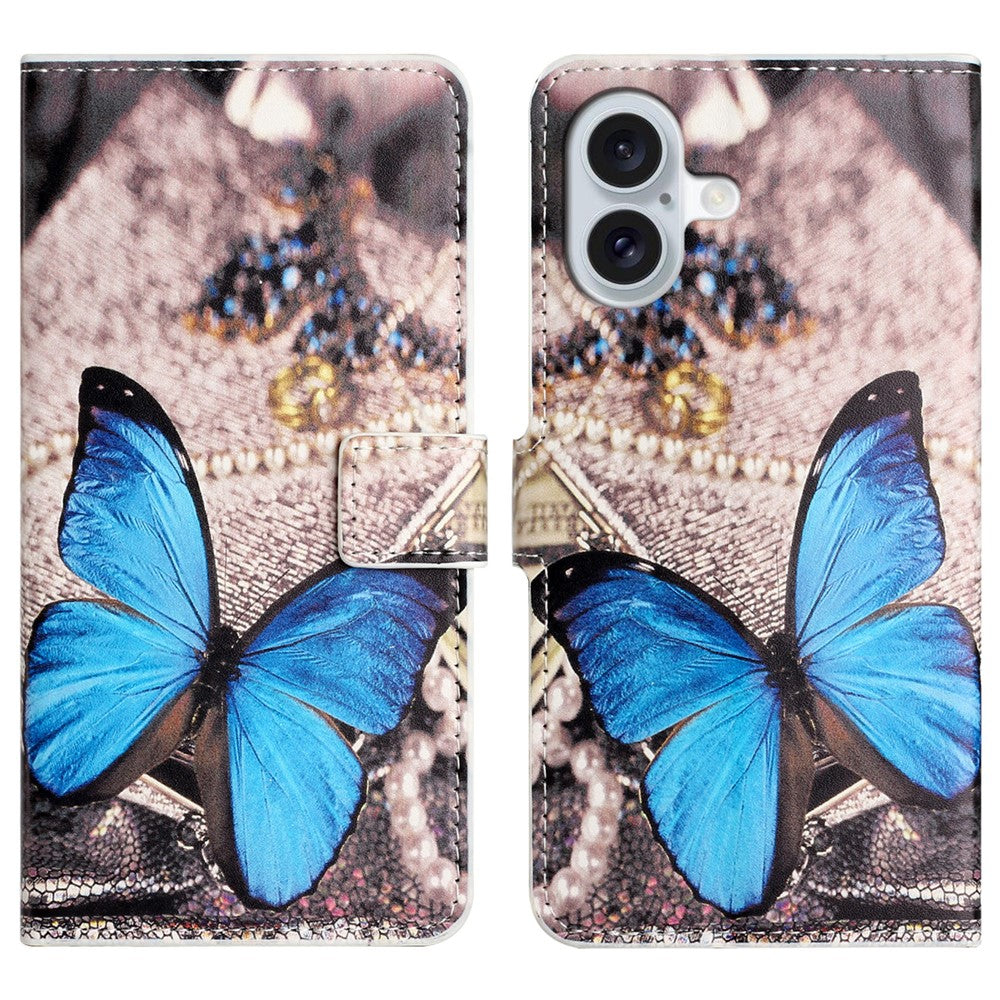 For-iPhone-17-Case-Pattern-Print-PU-Leather-Wallet-Phone-Cover-Blue-Butterfly