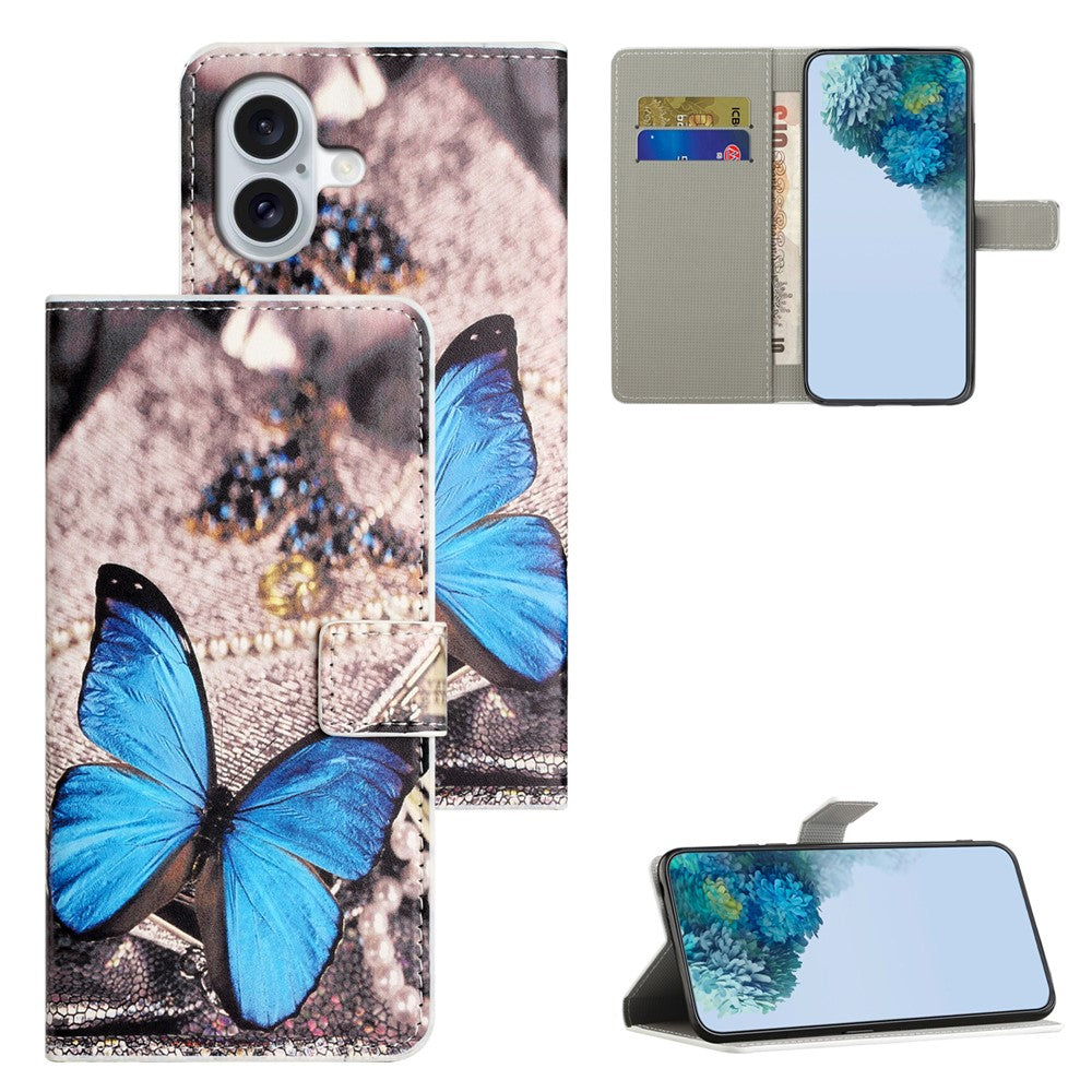 For-iPhone-17-Case-Pattern-Print-PU-Leather-Wallet-Phone-Cover-Blue-Butterfly