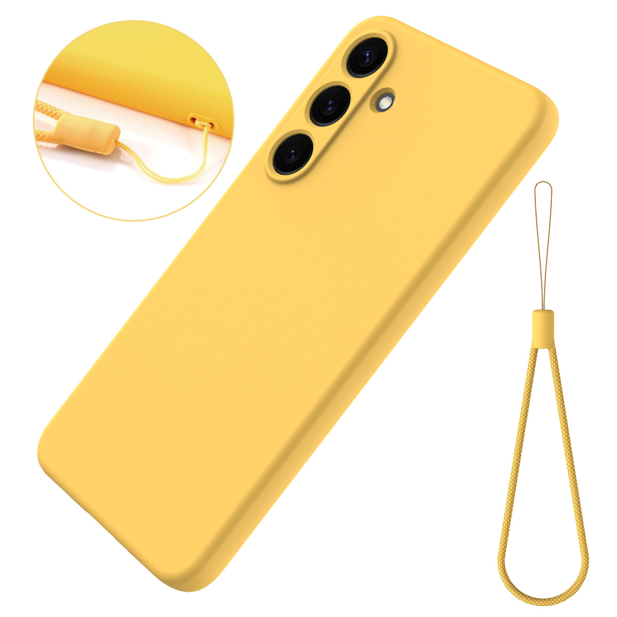 For-Samsung-Galaxy-S25-FE-Liquid-Silicone-Case-Phone-Back-Cover-with-Hand-Strap-Yellow