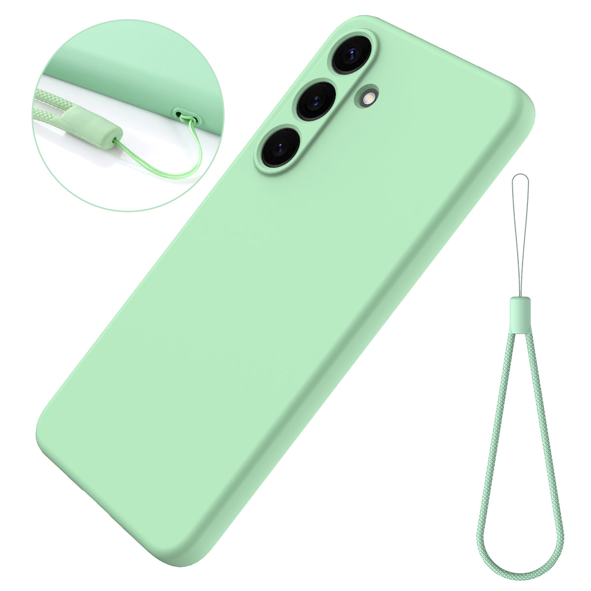 For-Samsung-Galaxy-S25-FE-Liquid-Silicone-Case-Phone-Back-Cover-with-Hand-Strap-Green