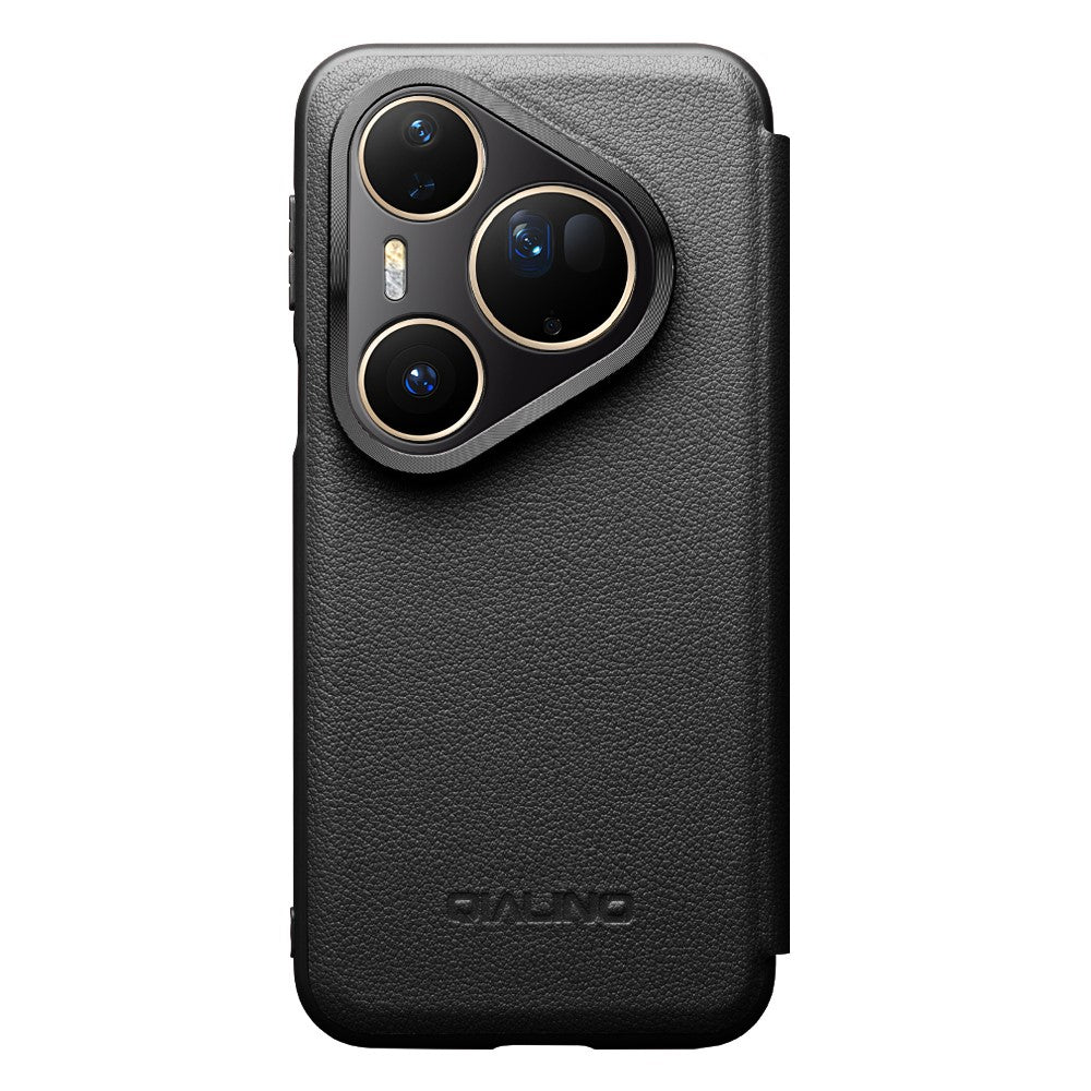 QIALINO-For-Huawei-Pura-80-Pro-/-80-Pro+-Case-Window-View-Auto-Wake-/-Sleep-Genuine-Cow-Leather-Flip-Phone-Cover-Black