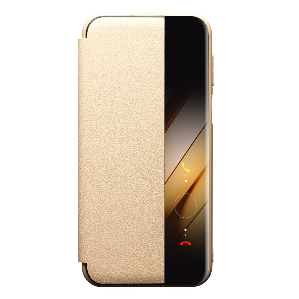 QIALINO-For-Huawei-Pura-80-Pro-/-80-Pro+-Case-Window-View-Auto-Wake-/-Sleep-Genuine-Cow-Leather-Flip-Phone-Cover-Gold