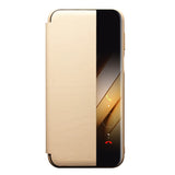 QIALINO-For-Huawei-Pura-80-Pro-/-80-Pro+-Case-Window-View-Auto-Wake-/-Sleep-Genuine-Cow-Leather-Flip-Phone-Cover-Gold