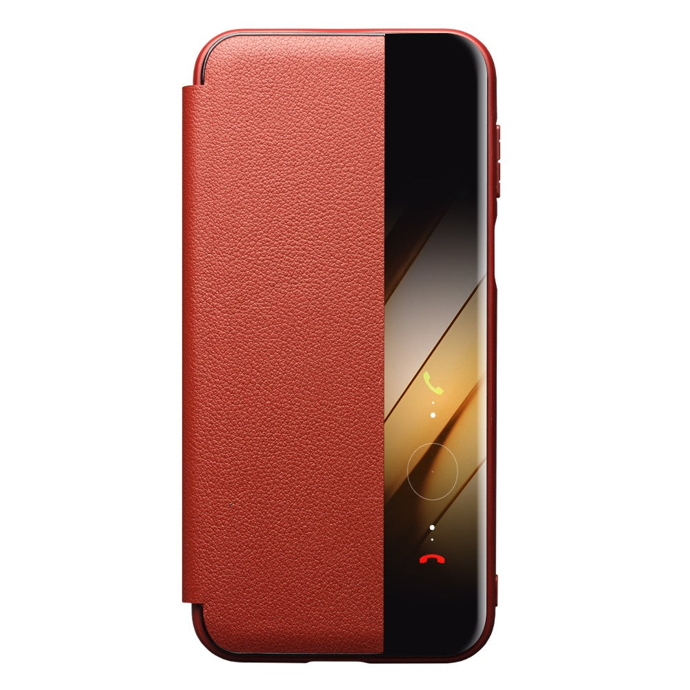 QIALINO-For-Huawei-Pura-80-Ultra-Case-Window-View-Auto-Wake-/-Sleep-Genuine-Cow-Leather-Flip-Phone-Cover-Red