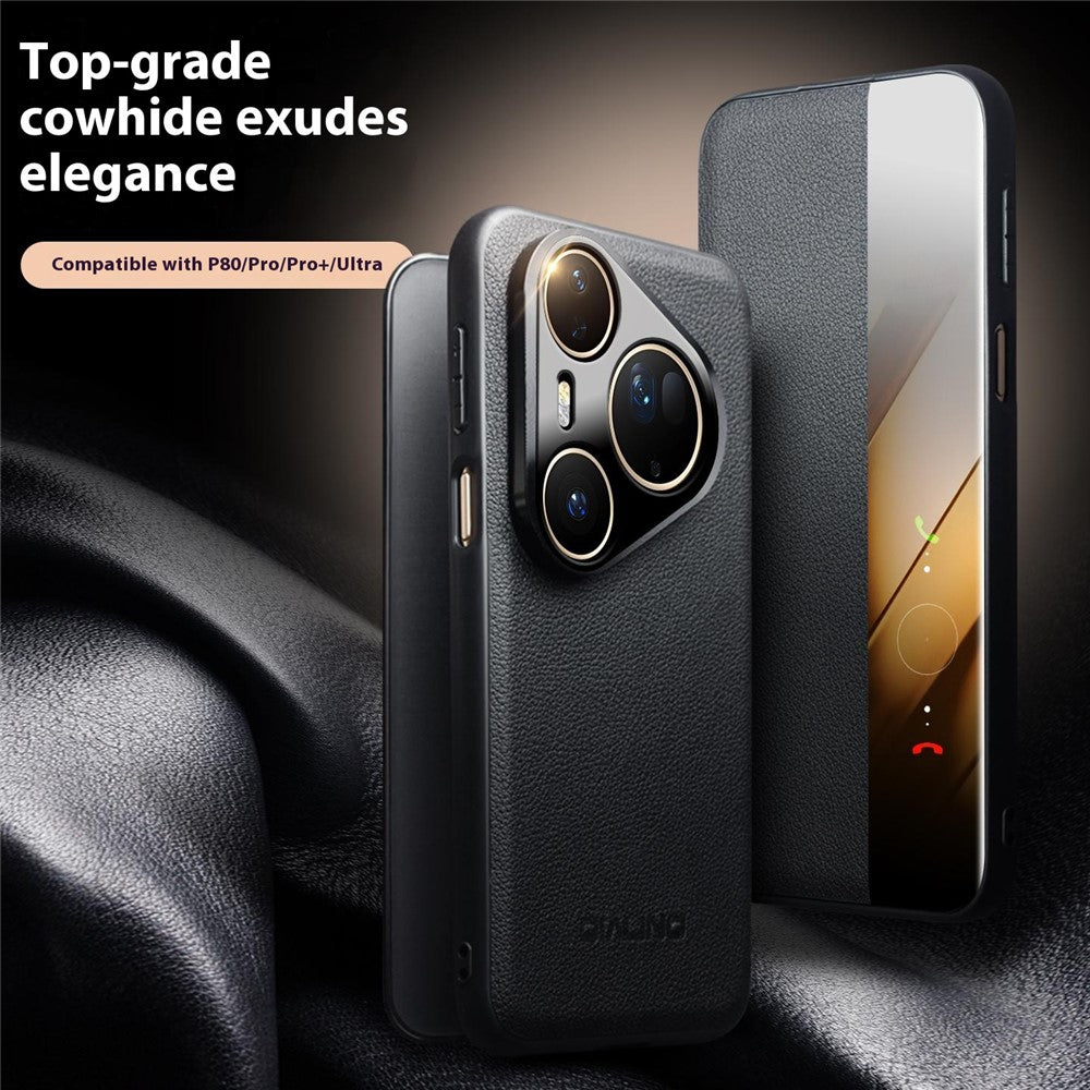 QIALINO-For-Huawei-Pura-80-Ultra-Case-Window-View-Auto-Wake-/-Sleep-Genuine-Cow-Leather-Flip-Phone-Cover-Red