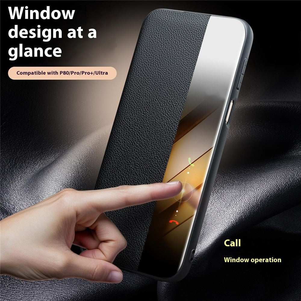 QIALINO-For-Huawei-Pura-80-Ultra-Case-Window-View-Auto-Wake-/-Sleep-Genuine-Cow-Leather-Flip-Phone-Cover-Red