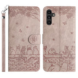 For-Samsung-Galaxy-S25-FE-Case-with-Wrist-Strap-Leather-Phone-Cover-Wall-Cats-Pattern-Smoky-Purple
