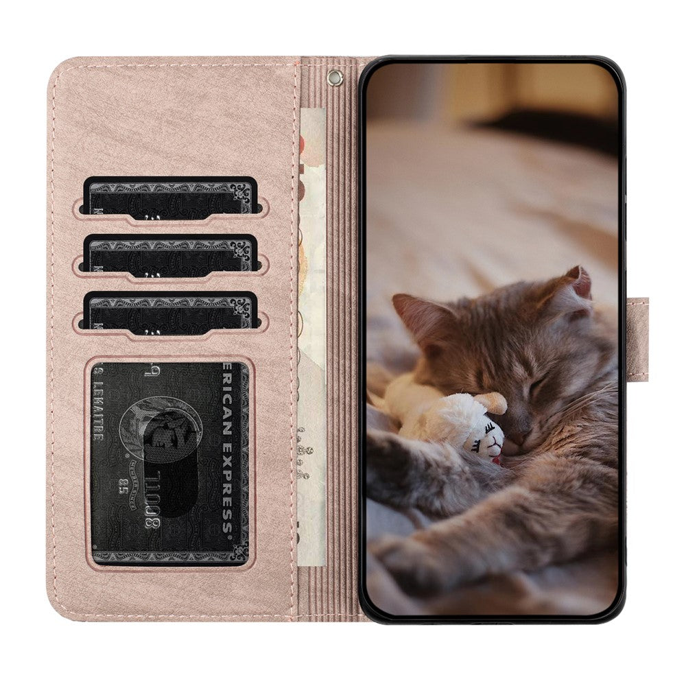 For-Samsung-Galaxy-S25-FE-Case-with-Wrist-Strap-Leather-Phone-Cover-Wall-Cats-Pattern-Smoky-Purple