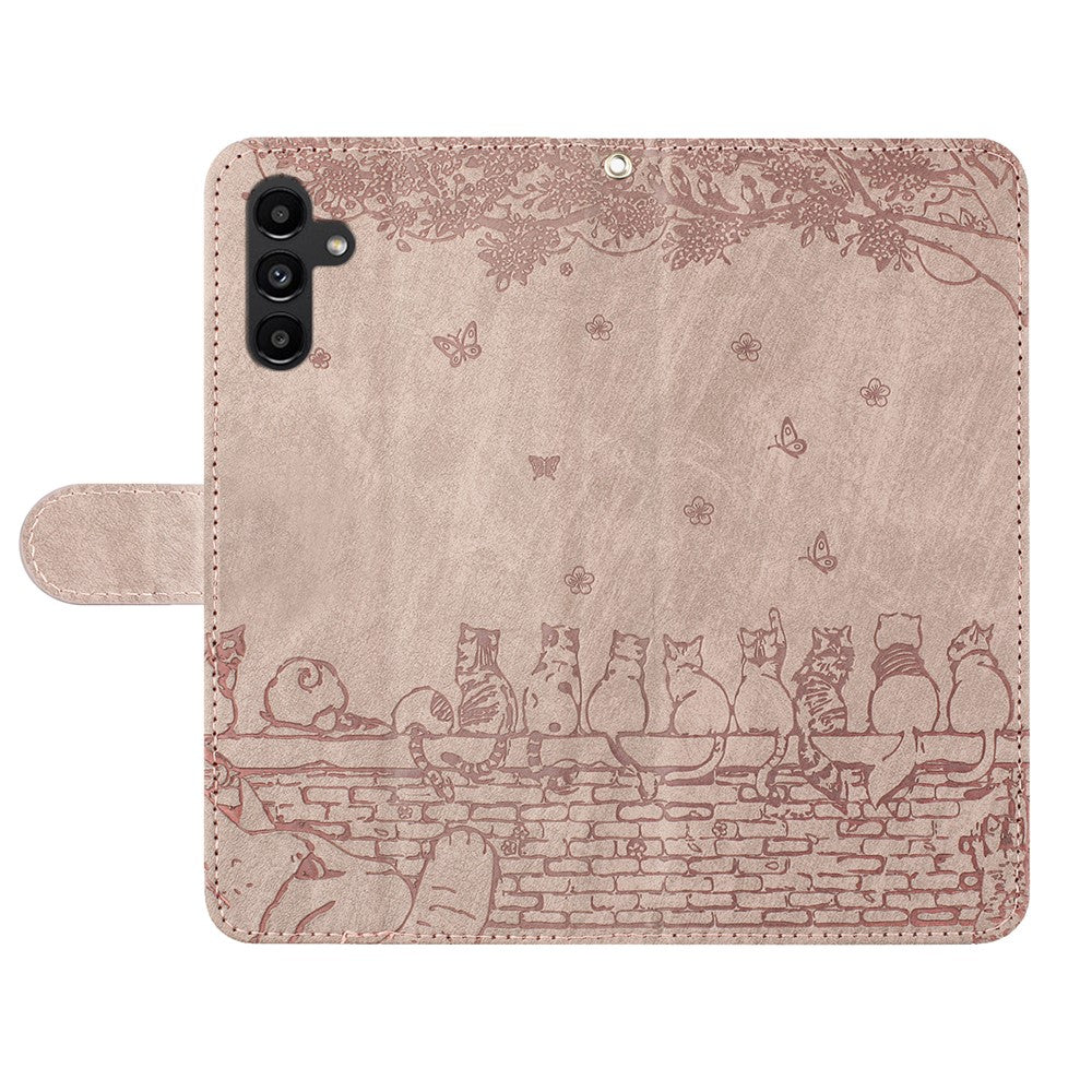 For-Samsung-Galaxy-S25-FE-Case-with-Wrist-Strap-Leather-Phone-Cover-Wall-Cats-Pattern-Smoky-Purple