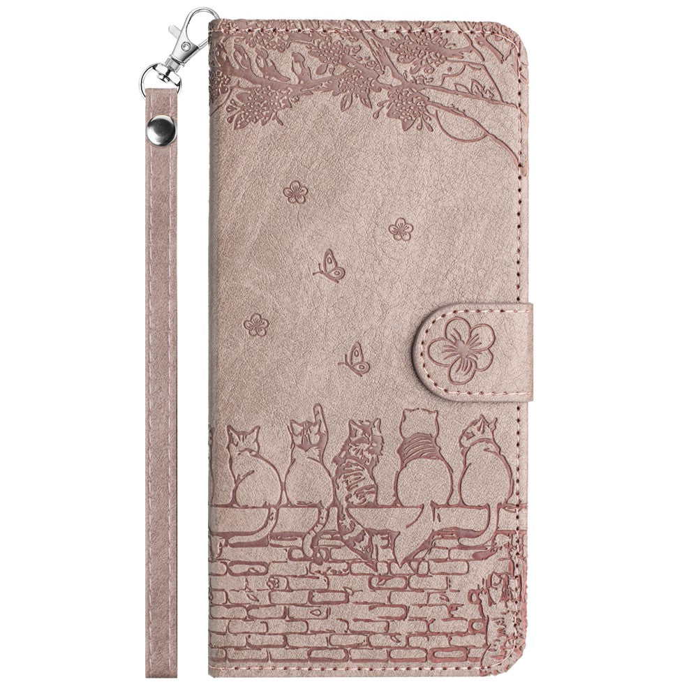For-Samsung-Galaxy-S25-FE-Case-with-Wrist-Strap-Leather-Phone-Cover-Wall-Cats-Pattern-Smoky-Purple