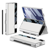 GKK-For-Samsung-Galaxy-Z-Fold7-5G-Stand-Case-Pen-Slot-PC-+-PU-Leather-Flip-Phone-Cover-with-Screen-Film-Silver