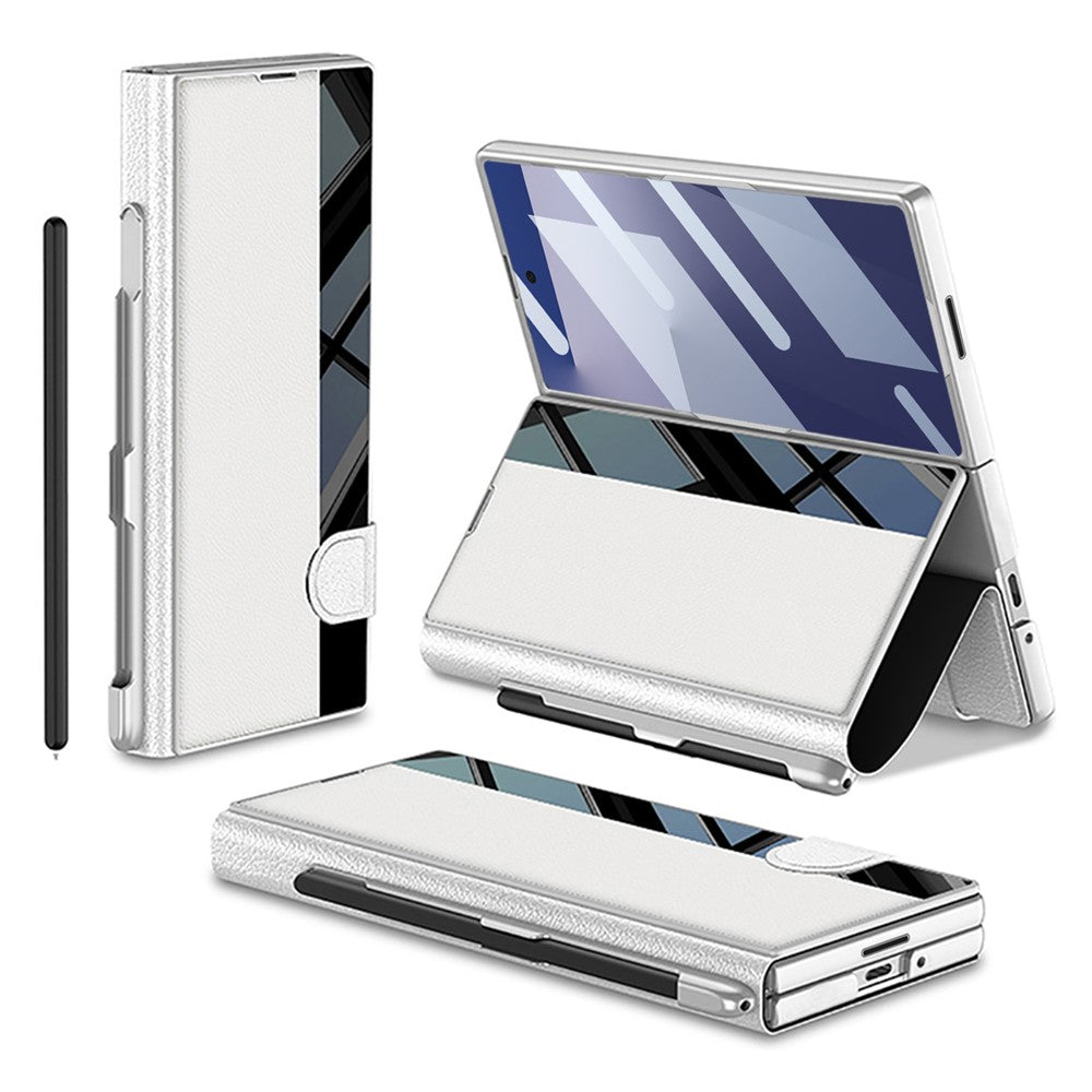 GKK-For-Samsung-Galaxy-Z-Fold7-5G-Stand-Case-Pen-Slot-PC-+-PU-Leather-Flip-Phone-Cover-with-Screen-Film-Silver