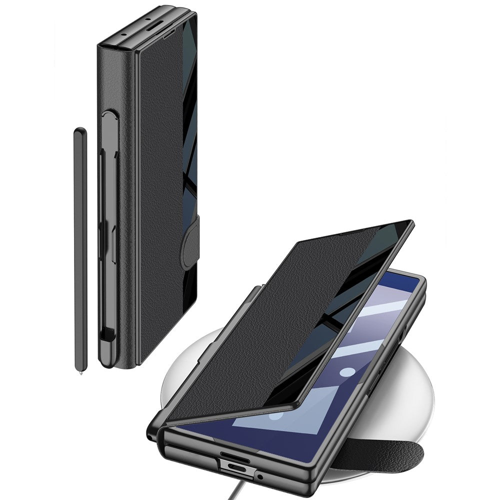 GKK-For-Samsung-Galaxy-Z-Fold7-5G-Stand-Case-Pen-Slot-PC-+-PU-Leather-Flip-Phone-Cover-with-Screen-Film-Silver