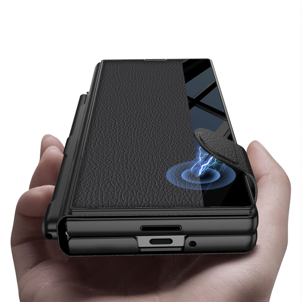 GKK-For-Samsung-Galaxy-Z-Fold7-5G-Stand-Case-Pen-Slot-PC-+-PU-Leather-Flip-Phone-Cover-with-Screen-Film-Silver
