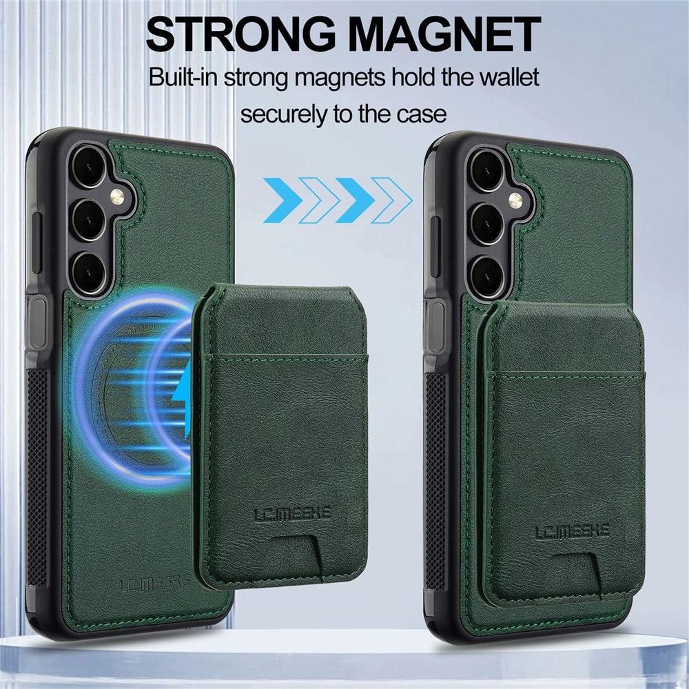 LC.IMEEKE-L3-For-Samsung	Galaxy-A17-5G-/-A17-4G-Magnetic-Case-Detachable-Card-Holder-Leather-TPU-Mobile-Cover-Green