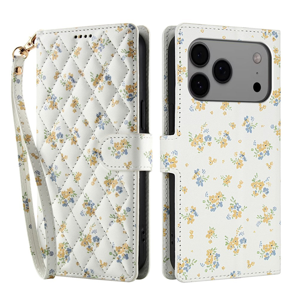 For-iPhone-17-Pro-Wallet-Case-Rhombic-Floral-Design-Leather-Flip-Phone-Cover-with-Strap-A5