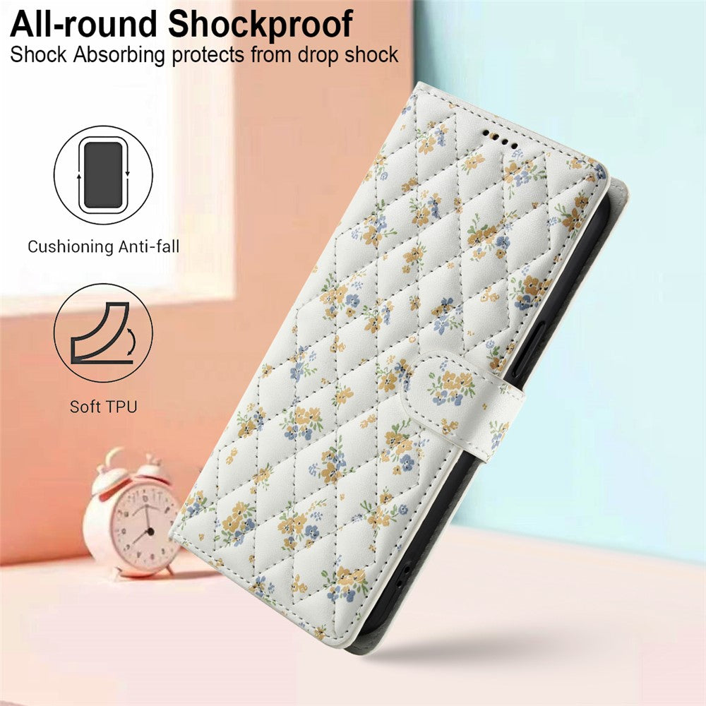 For-iPhone-17-Pro-Wallet-Case-Rhombic-Floral-Design-Leather-Flip-Phone-Cover-with-Strap-A5