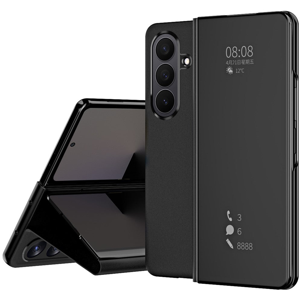 For-Samsung-Galaxy-Z-Fold7-5G-Case-Electroplating-View-Window-Stand-Leather-Phone-Cover-Black