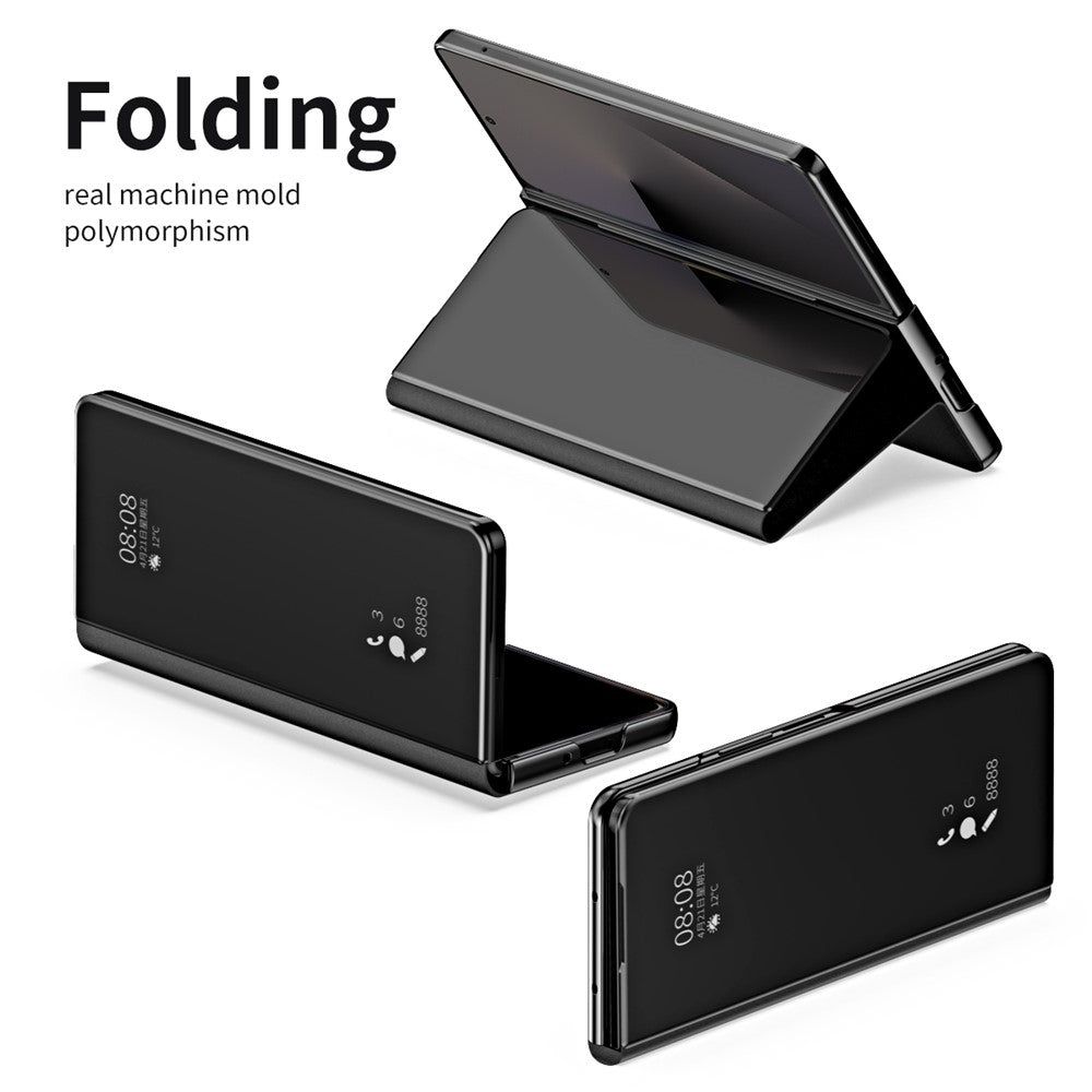 For-Samsung-Galaxy-Z-Fold7-5G-Case-Electroplating-View-Window-Stand-Leather-Phone-Cover-Black