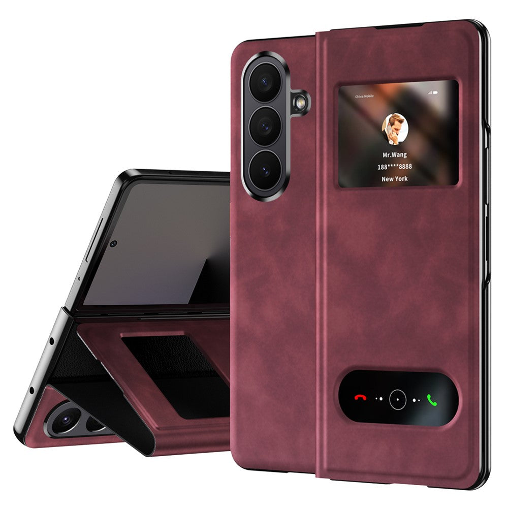 For-Samsung-Galaxy-Z-Fold7-5G-Case-View-Window-PU-Leather-Phone-Cover-Red
