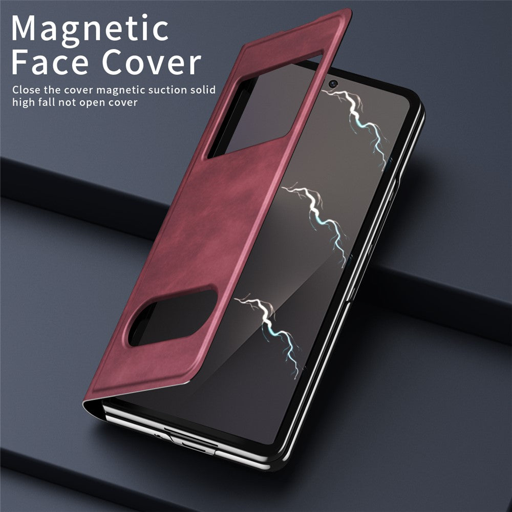 For-Samsung-Galaxy-Z-Fold7-5G-Case-View-Window-PU-Leather-Phone-Cover-Red