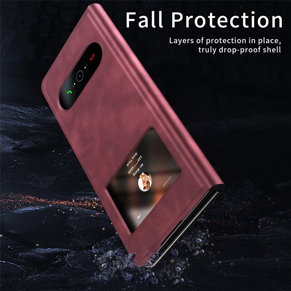 For-Samsung-Galaxy-Z-Fold7-5G-Case-View-Window-PU-Leather-Phone-Cover-Red