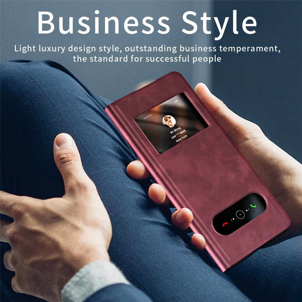 For-Samsung-Galaxy-Z-Fold7-5G-Case-View-Window-PU-Leather-Phone-Cover-Red