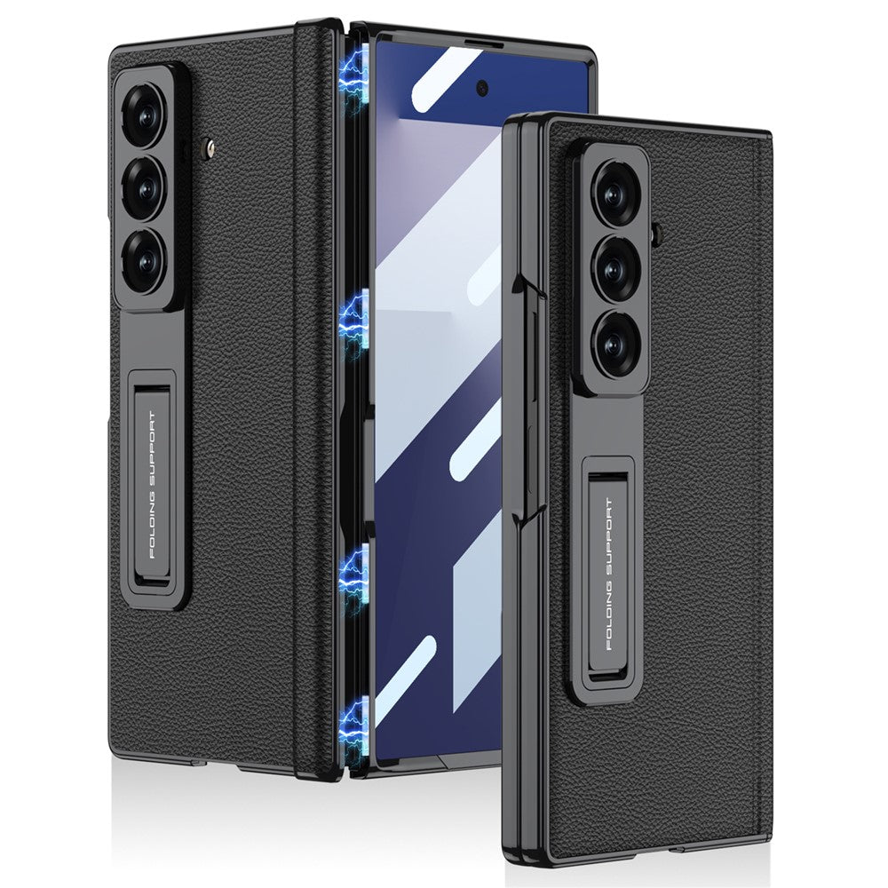 GKK-For-Samsung-Galaxy-Z-Fold7-5G-Case-with-Kickstand-PU-PC-Tempered-Glass-Protective-Phone-Cover-Black