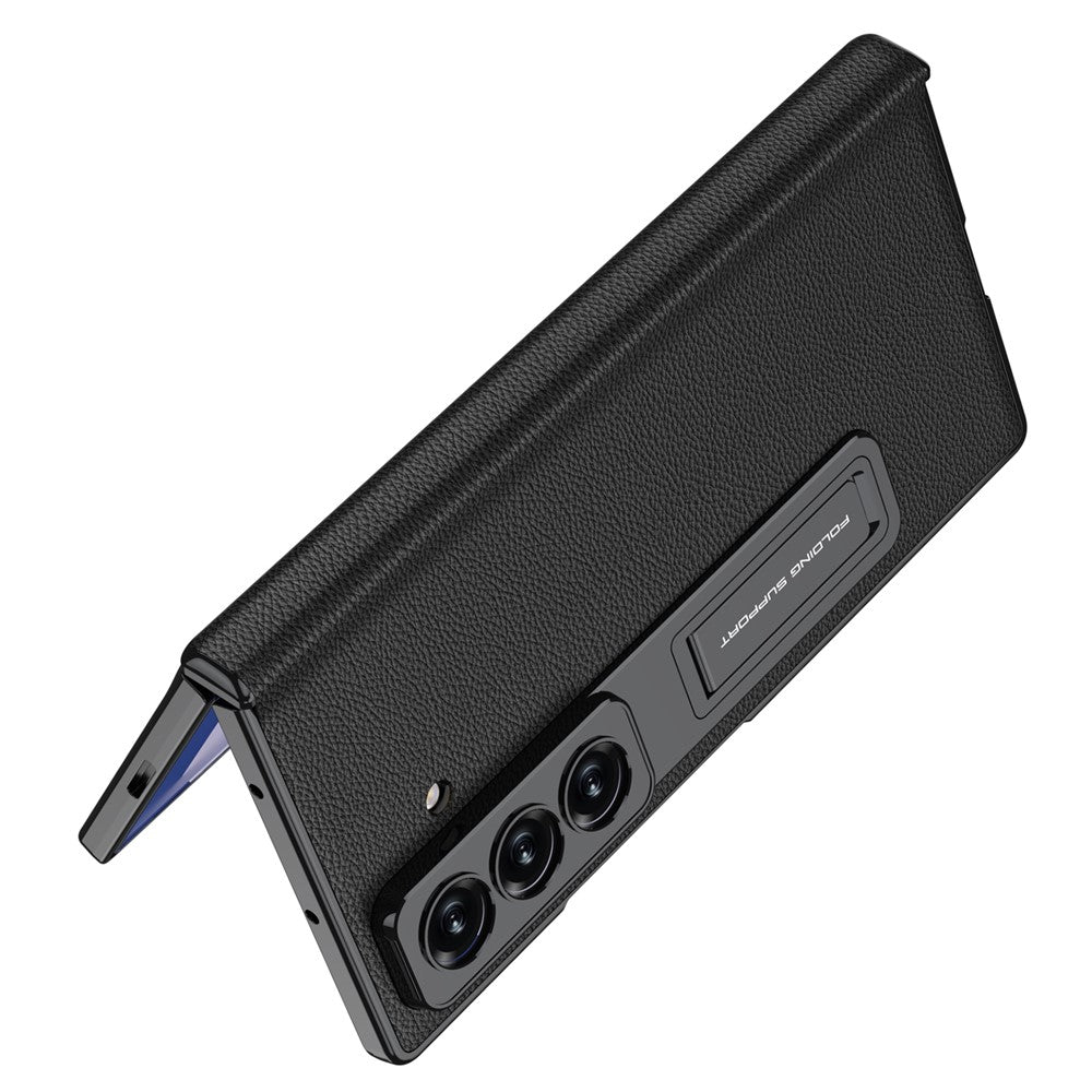 GKK-For-Samsung-Galaxy-Z-Fold7-5G-Case-with-Kickstand-PU-PC-Tempered-Glass-Protective-Phone-Cover-Black